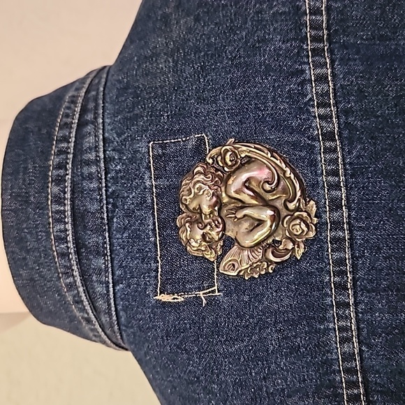 VTG MILANO BAY Cherub Embellished Denim Button Down Shacket Shirt - Picture 9 of 12